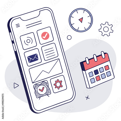 Smartphone with app icons and calendar on screen