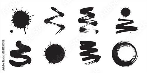 Black ink splashes and brush strokes abstract artistic elements grunge texture