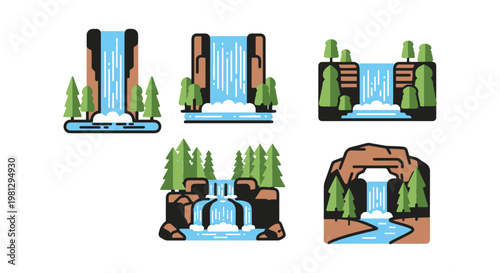 Forest Waterfall Line art creative color pattern illustration
