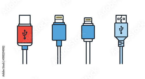 Charging cables Line art simple shape abstract vector