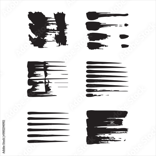 Diverse black ink brush strokes and paint splashes abstract art elements isolated