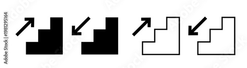 Staircase and Arrow Icon Set – Symbols of Progress, Growth, Career Advancement, and Wayfinding for UI, Infographics, and Business Presentation