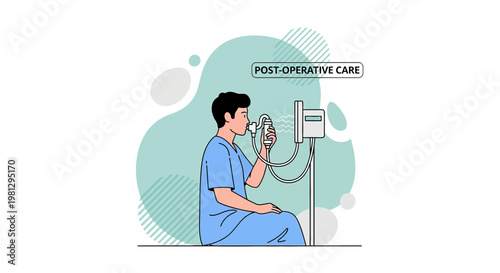 Patient in post-operative care using an inhaler for respiratory recovery after surgery