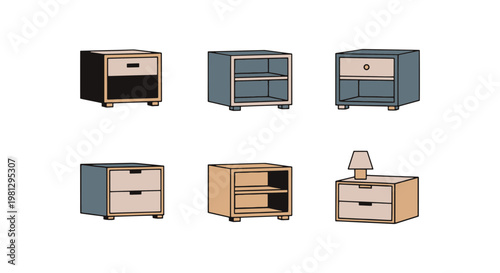 Floating Nightstand Line art minimal color shapes illustration