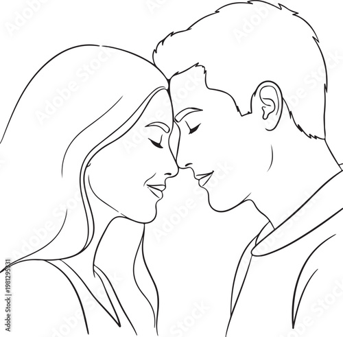 Romantic couple faces, love illustration, line art, minimalistic design, vector graphics