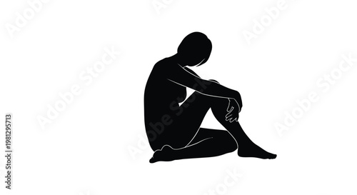Minimalist vector graphic of a lonely woman sitting down while experiencing feelings of deep sadness