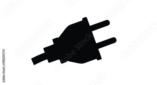 A simple black silhouette of a standard electrical power plug