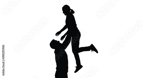 Joyful vector graphic illustration of a couple celebrating happiness and partnership in an uplifting pose.