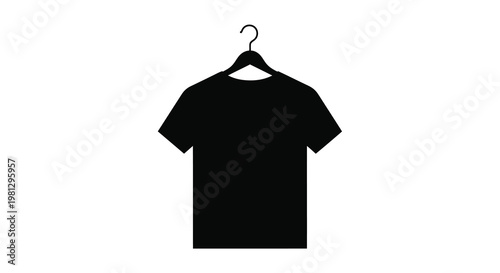 A black silhouette of a t shirt hanging on a simple hanger