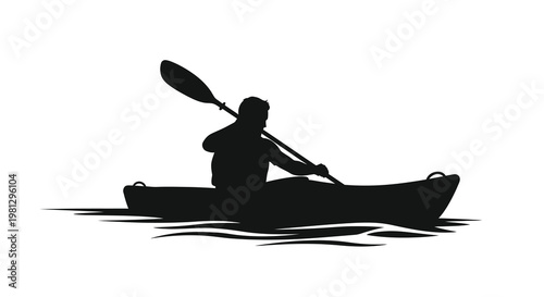 Принти на полотні Silhouette of a kayaker paddling on rippling water surface