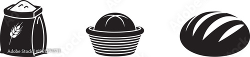 Grain Bread Bowl Food Bakery Vector Icon Set