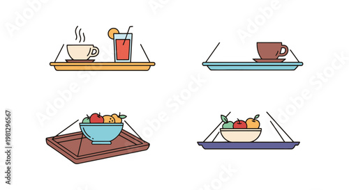 Floating Tray Line art vector minimal colorful shapes