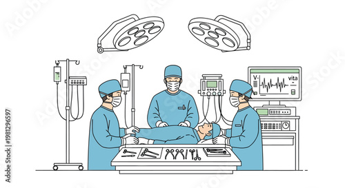 Surgical team performing an operation in a modern hospital setting