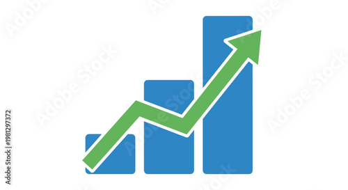 Graphic illustration of a rising financial graph with an upward pointing green arrow