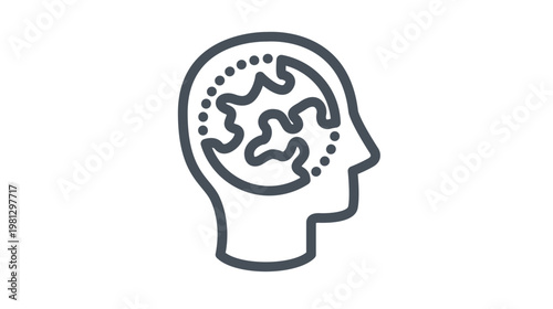 Global thinking vector icon. Human head profile silhouette with a world map inside the brain. Concept of international mindset, global consciousness, and world perspective minimalist illustration.
