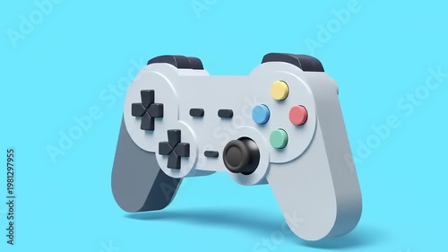 White Game Controller on Blue Background.
