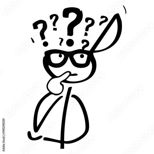 A cartoon character with question marks above its head looks confused
