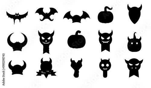 Devil horn Halloween icon set playful demon vector collection