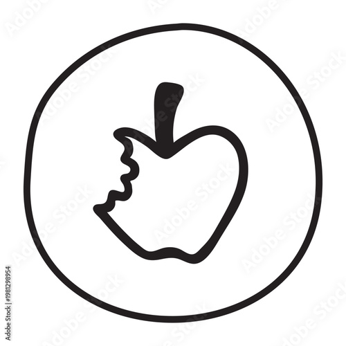 Apple doodle icon hand drawn with black line in freehand style. Vector illustration isolated on white background