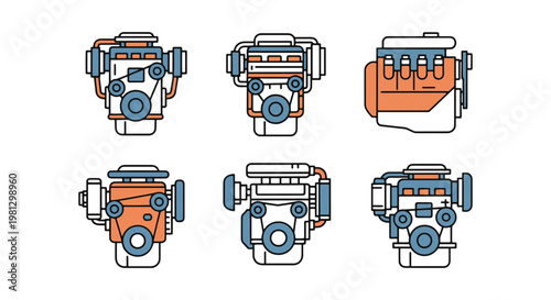 Diesel engine Line art vector simple abstract minimal