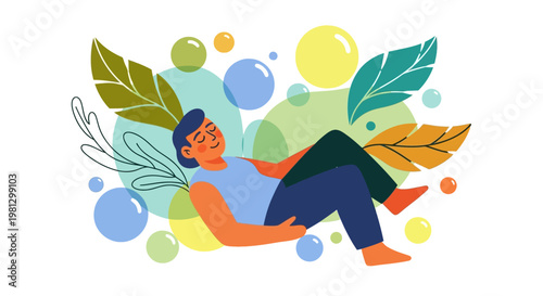 Man Relaxing on Colorful Background.