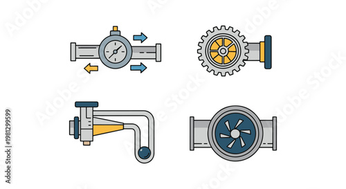 Flowmeter Line art vector set simple abstract decorative