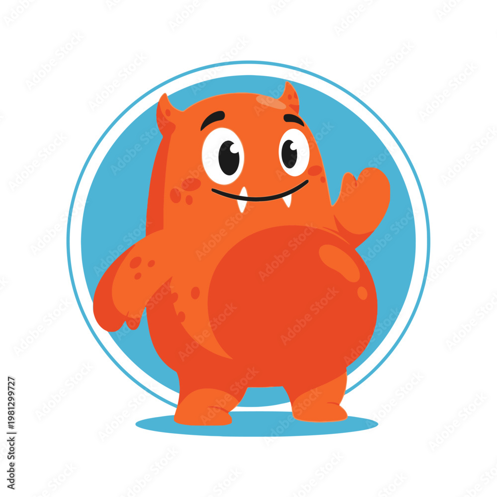 Naklejka premium Smiling Orange Cartoon Monster Character.