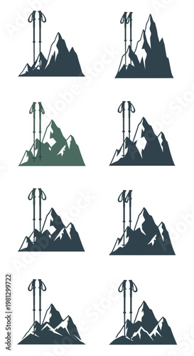 Mountain Peaks with Flags Icon.