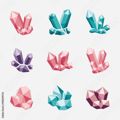Colorful Crystal Gemstone Illustrations.