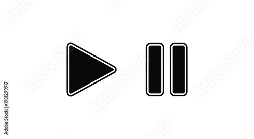 Tableau sur toile Black play and pause icons against a white background a stark silhouette