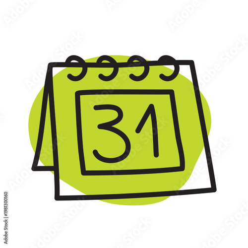Doodle calendar schedule icon hand drawn with thin line and colorful blob isolated on white background. Vector illustration