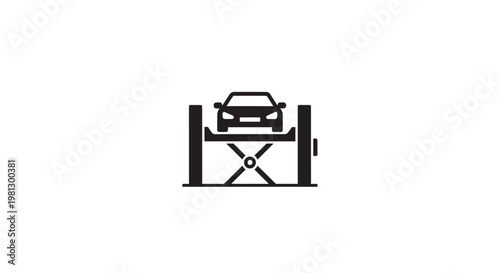 Automotive lift icon displaying a car in the repair shop, vehicle maintenance concept
