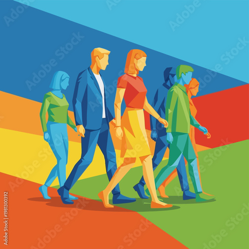 Diverse Group of People Walking.