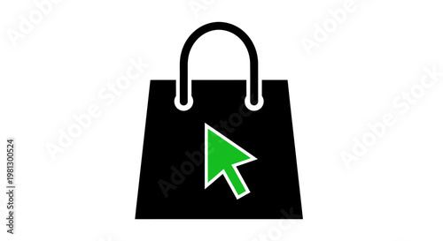 Icon of a shopping bag with a cursor representing online retail and digital commerce