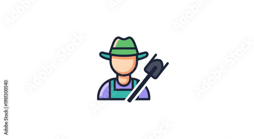 Illustration of a Farmer with a Shovel, Representing Agriculture and Farming Life