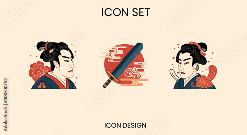 Geisha Icon Set Design Elements.