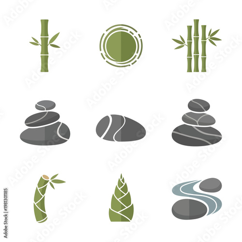 Zen stones and bamboo icons.