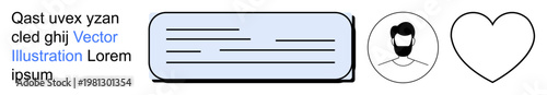 Social media, communication, connection, design interface, user profile, messaging. Message box, profile avatar heart icon. Social media and communication concepts illustrated visually