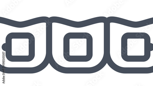 Minimalist black vector icon illustration of dental braces on teeth, representing orthodontics, dental care, and teeth alignment treatment for a healthy and beautiful smile.