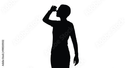 A stylized vector graphic illustration featuring a silhouette of a person shielding their eyes from sun