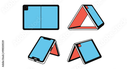 Foldable Tablets Line art modern abstract colorful illustration