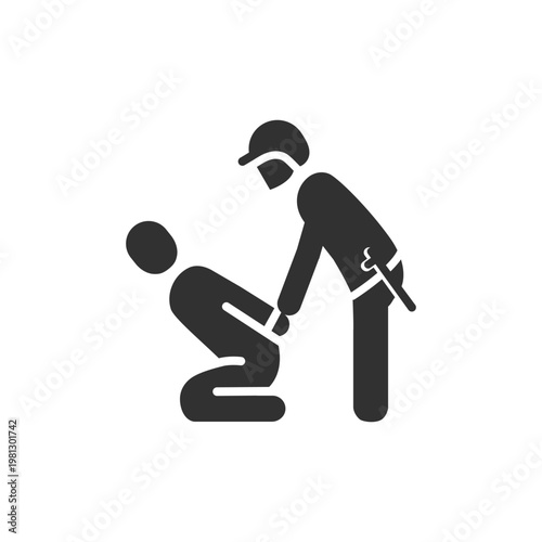 Police arrest suspect icon. Law enforcement and criminal detention. Monochrome black and white symbol