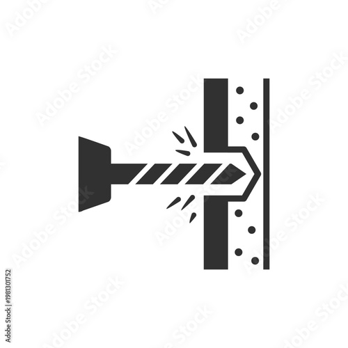Screw being drilled into wall icon. Installation and fastening process. Monochrome black and white symbol