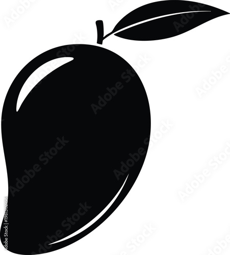 Black silhouette of a mango with leaf attached