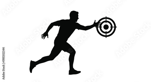 Dynamic vector illustration of an active man running and reaching for a symbolic goal target graphic.