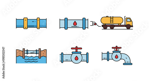 Fuel Transportation Pipeline modern color shapes illustration