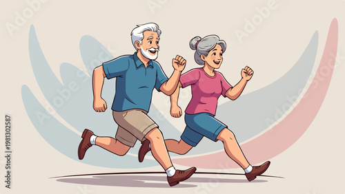 Cartoon senior couple jogging