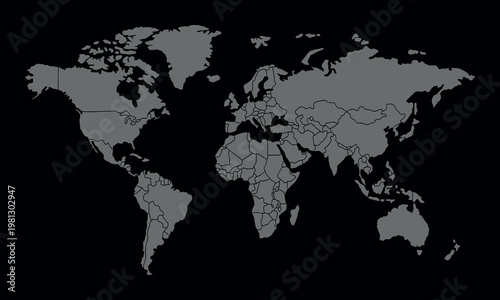 Dark Mode World Map Silhouette on Black Background for Cybersecurity and Global Premium Tech Concepts
