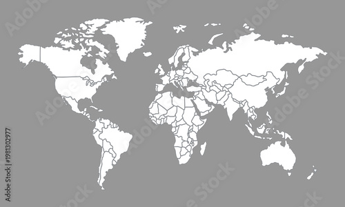 White World Map Silhouette with Borders on Blue Background for Global Communication and Business Connectivity