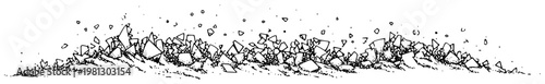 Broken glass shards or crystal pieces on ground hand drawn engraving style vector for disaster